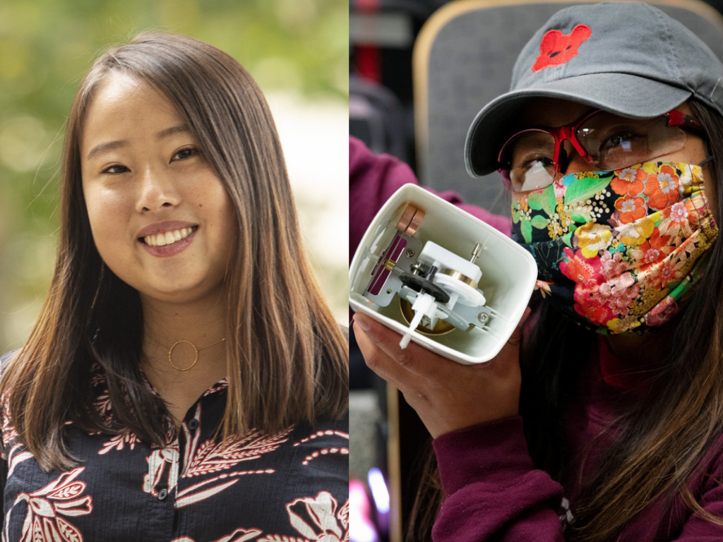 Collage of Flora, professional headshot and one photo in class 2.s009