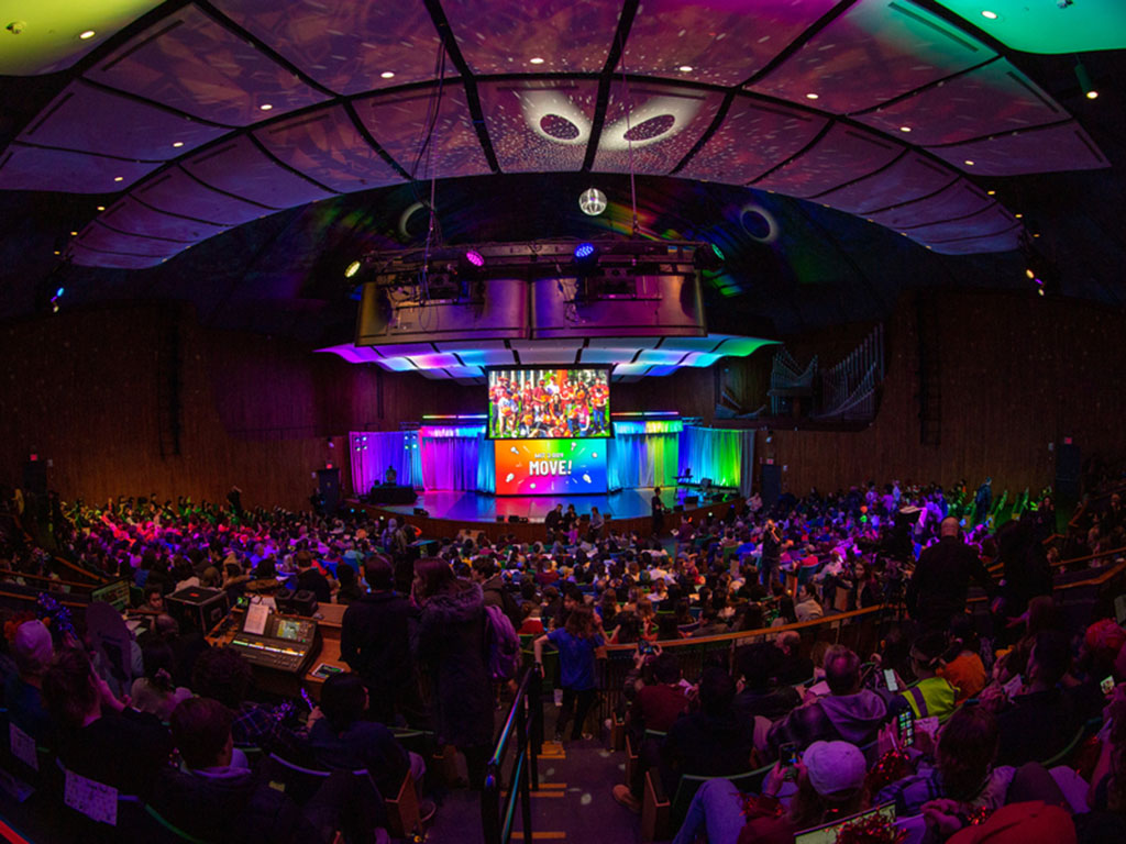 Kresge stage lit up with 2.009 MOVE production