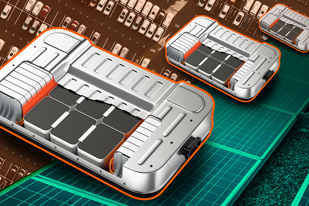 illustration showing solar panels, batteries and cars