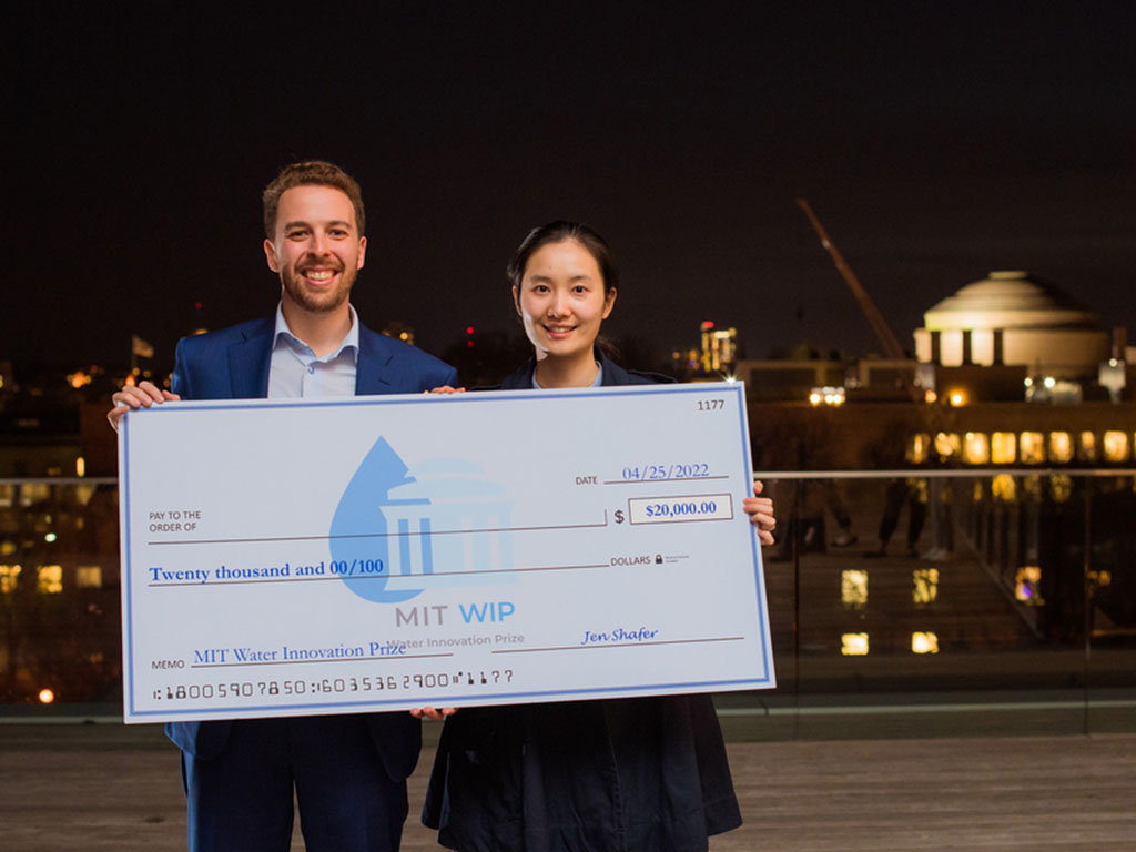 Michael Gangemi, left, and Yajing Zhao of Mesophase. In the wining pitch, the company said it believes its coating will improve the cost, performance, and durability of condensers.