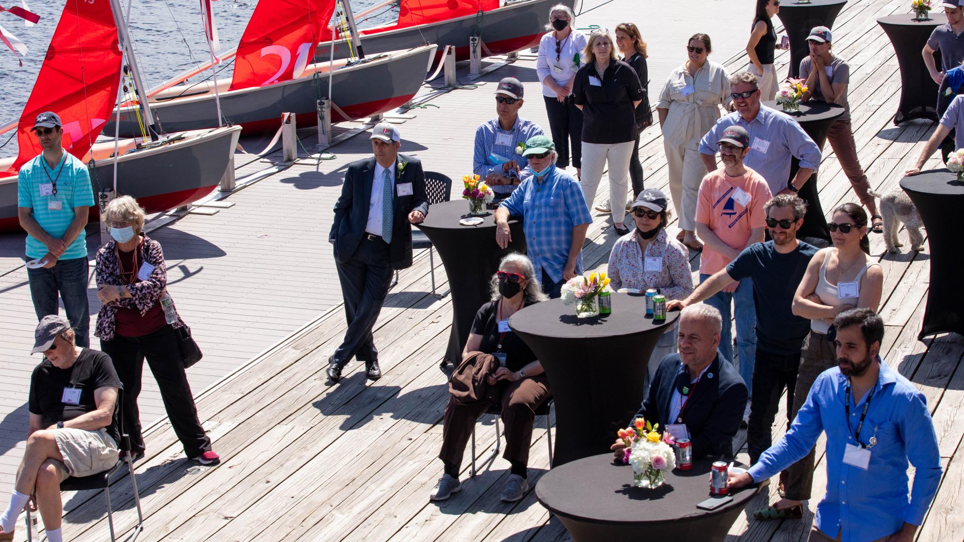 On May 11, a boat donated by MechE alumna and chair of the MIT Corporation Diane Greene SM ’78, was christened the “Chrys Chryssostomidis” in honor of Professor Chryssostomos Chryssostomidis. Greene and Chryssostomidis celebrated alongside members of the MIT community in a boat naming ceremony at the MIT Sailing Pavilion. 